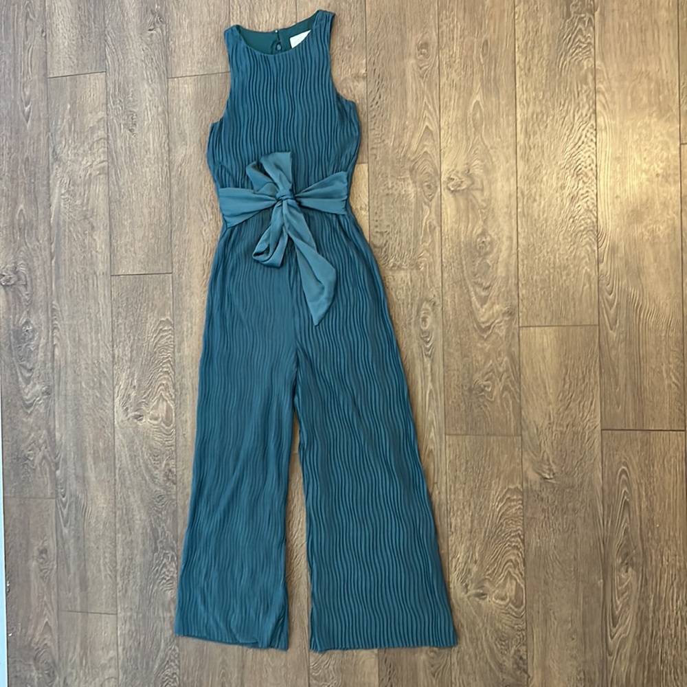 Anthro Teal Textured Jumpsuit